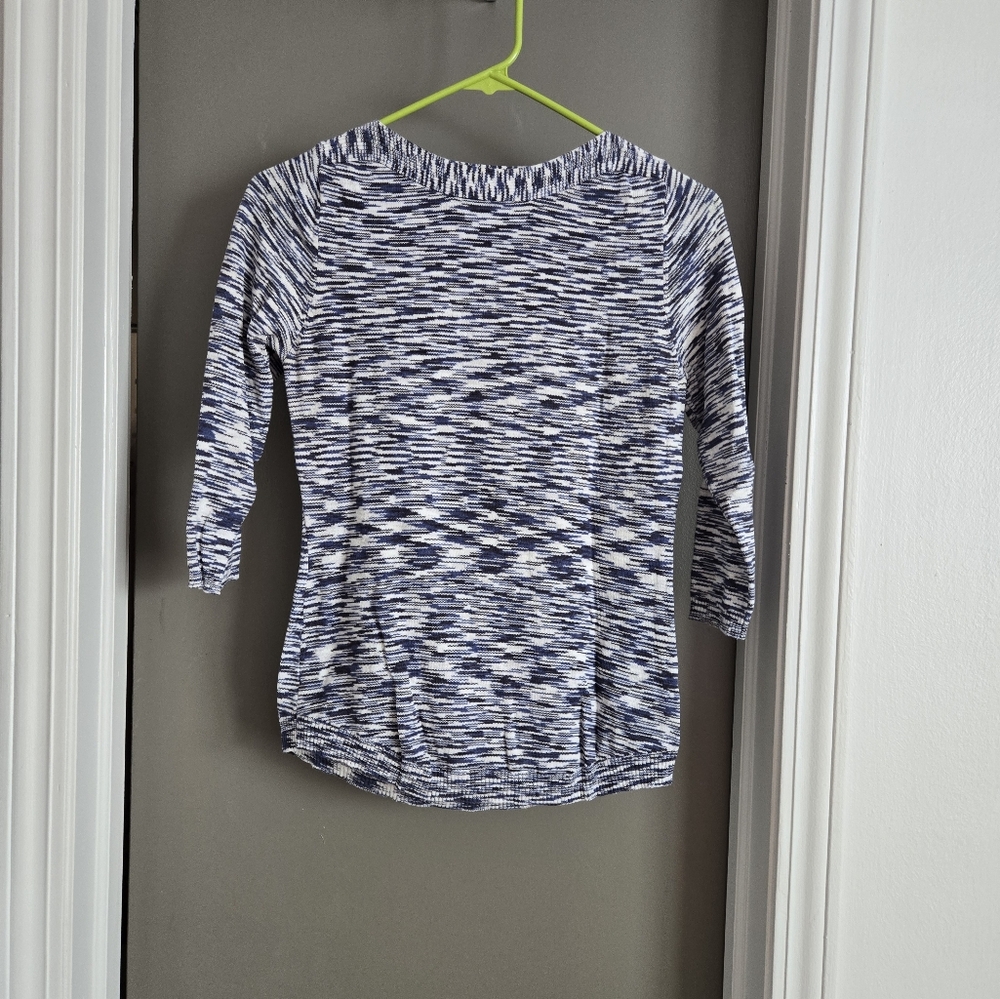 Blue and White Patterned Long Sleeve Top